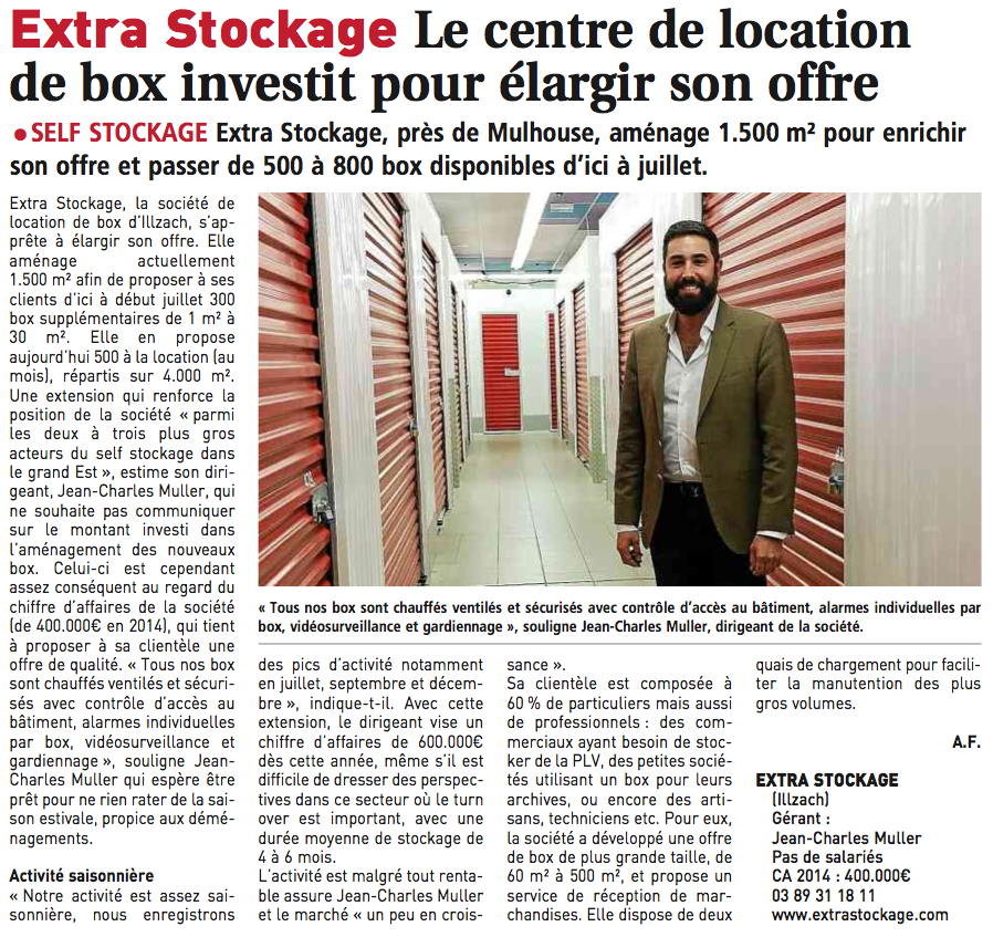 Article Journal des Entreprises Extra Stockage jean-Charles MULLER